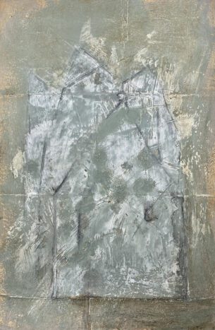Modern abstract artwork using mixed media using recycled paper and card.