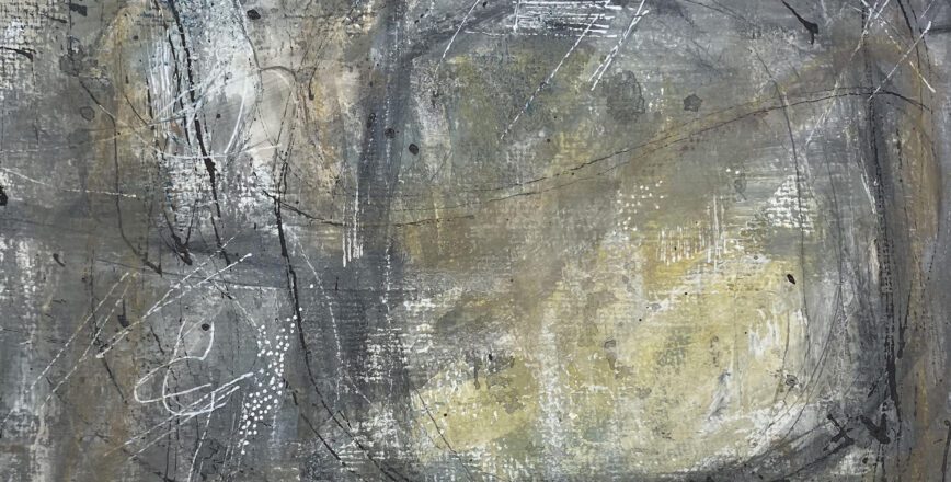 Modern abstract art using mixed media on watercolour paper.