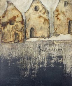 Abstract wall art using mixed media on recycled materials.