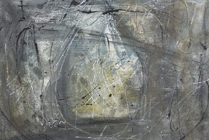 Modern abstract artwork using mixed media on watercolour paper.