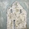 Abstract wall art using mixed media on recycled materials.