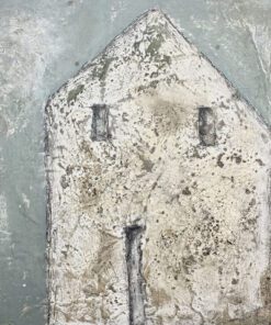 Abstract wall art using mixed media on recycled materials.