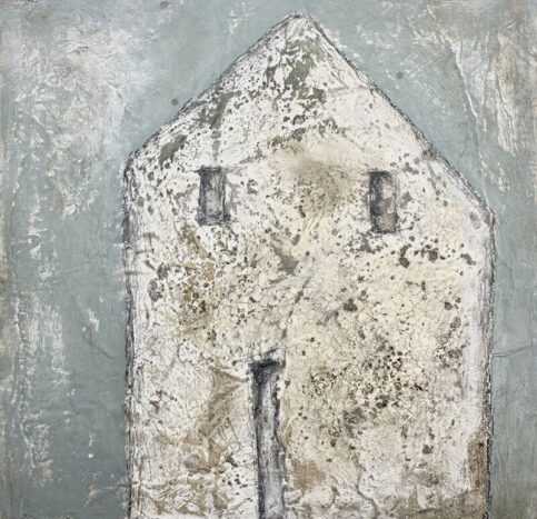 Abstract wall art using mixed media on recycled materials.
