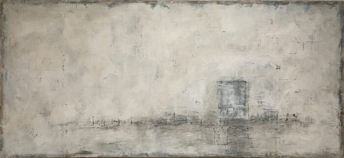 Modern abstract artwork using mixed media using recycled MDF and paper.